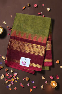 Verdant Grace Army Green Saree with Crimson Red Border