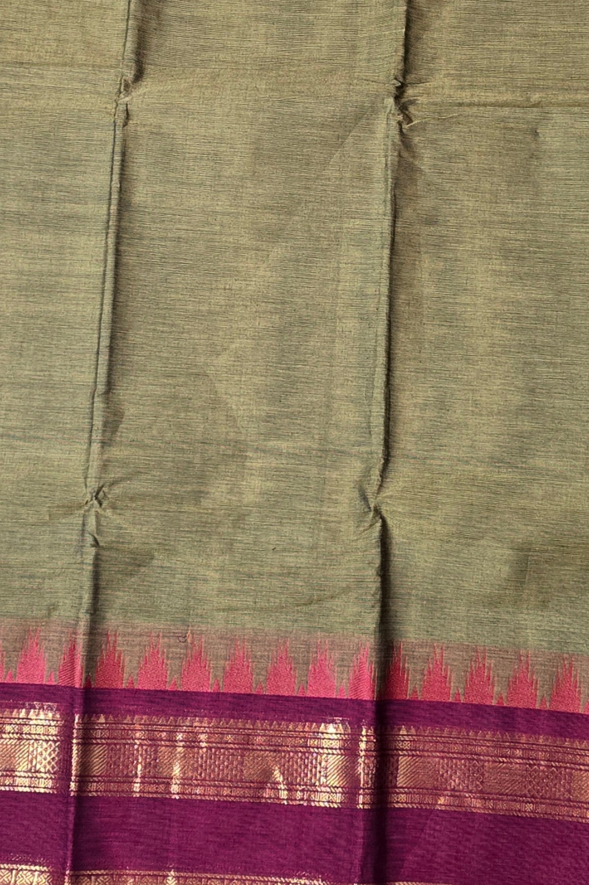 Verdant Grace Army Green Saree with Crimson Red Border