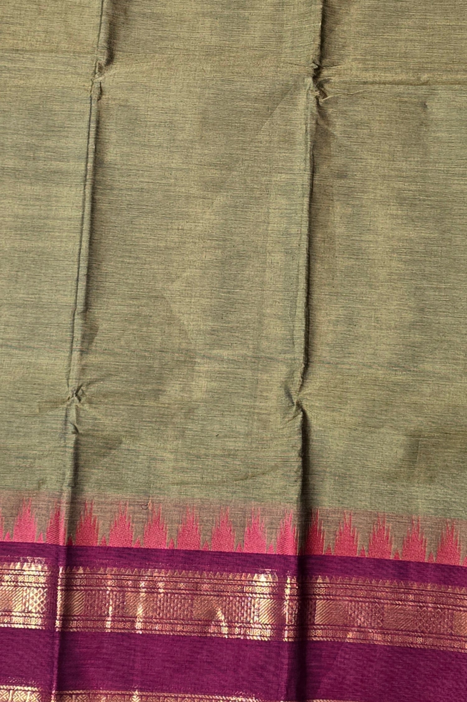Verdant Grace Army Green Saree with Crimson Red Border