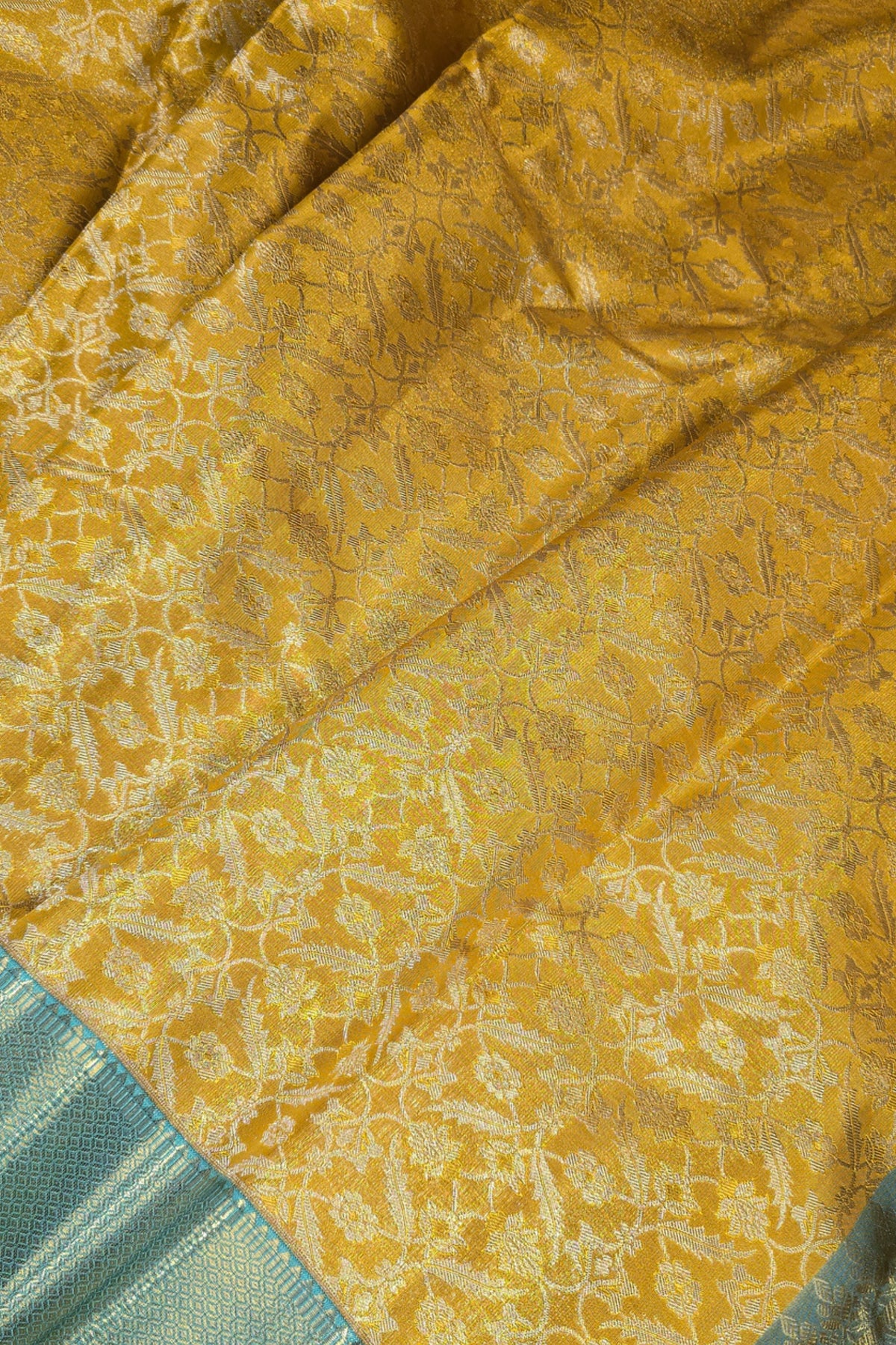 Royal Yellow Kanchipuram Silk Saree with Elegant Blue Border