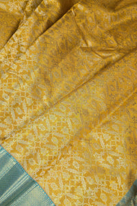 Royal Yellow Kanchipuram Silk Saree with Elegant Blue Border