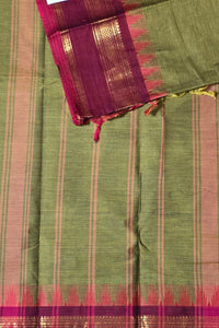 Verdant Grace Army Green Saree with Crimson Red Border