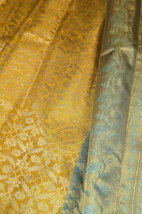 Royal Yellow Kanchipuram Silk Saree with Elegant Blue Border