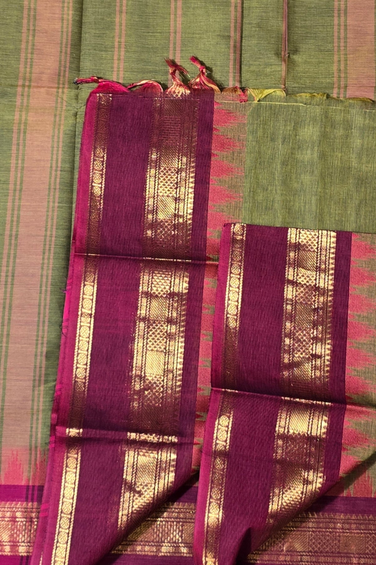 Verdant Grace Army Green Saree with Crimson Red Border