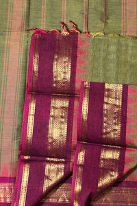 Verdant Grace Army Green Saree with Crimson Red Border