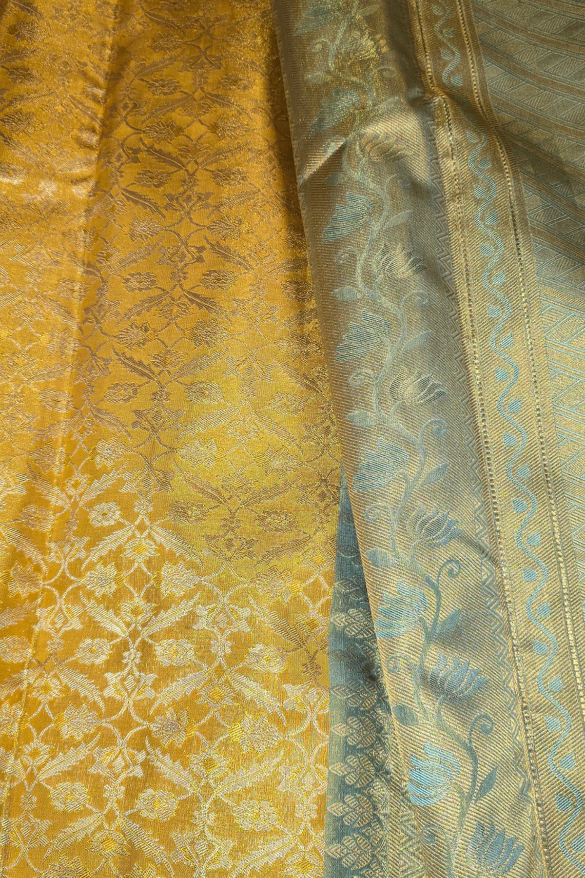 Royal Yellow Kanchipuram Silk Saree with Elegant Blue Border