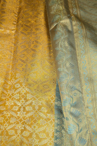 Royal Yellow Kanchipuram Silk Saree with Elegant Blue Border