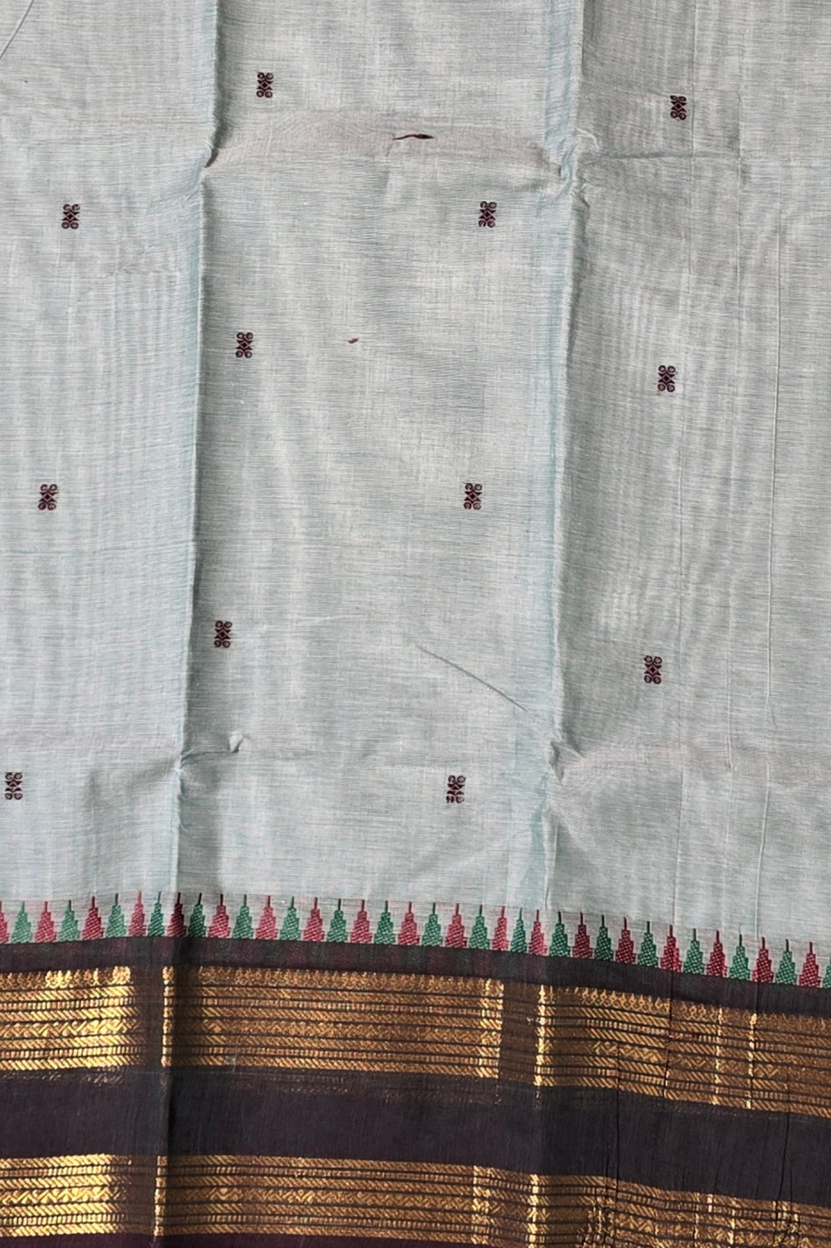 Elegant Moonstone Blue Cotton Saree with Dark Lava Border