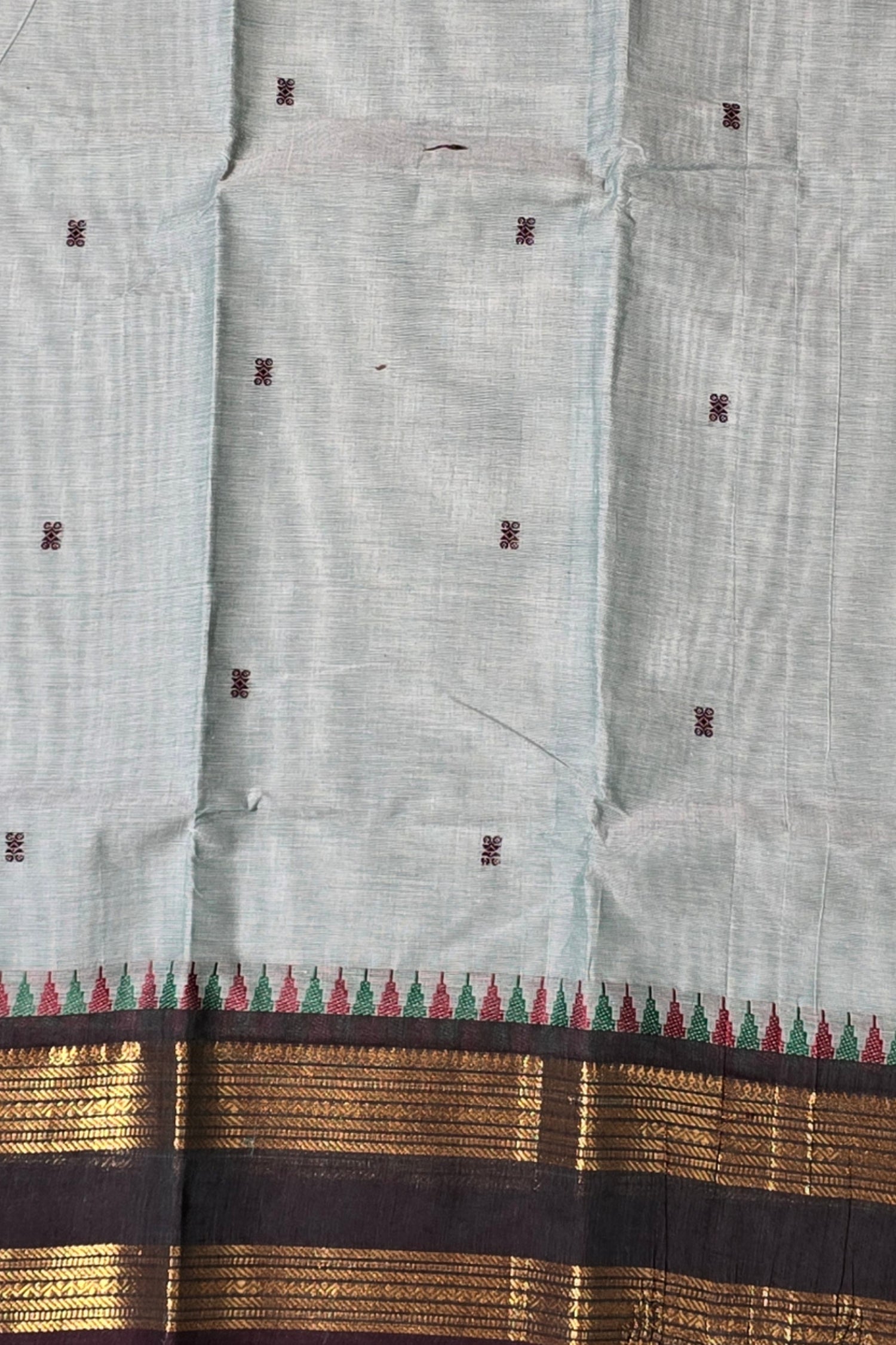 Elegant Moonstone Blue Cotton Saree with Dark Lava Border