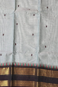 Elegant Moonstone Blue Cotton Saree with Dark Lava Border