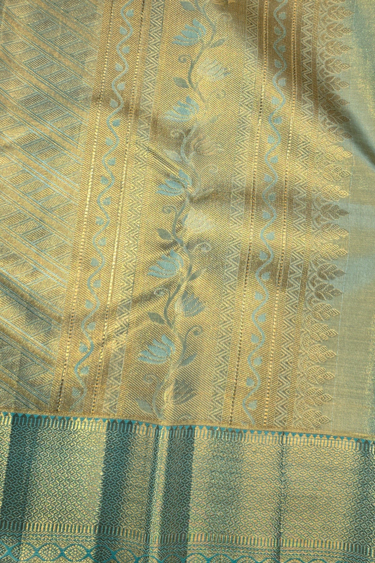 Royal Yellow Kanchipuram Silk Saree with Elegant Blue Border