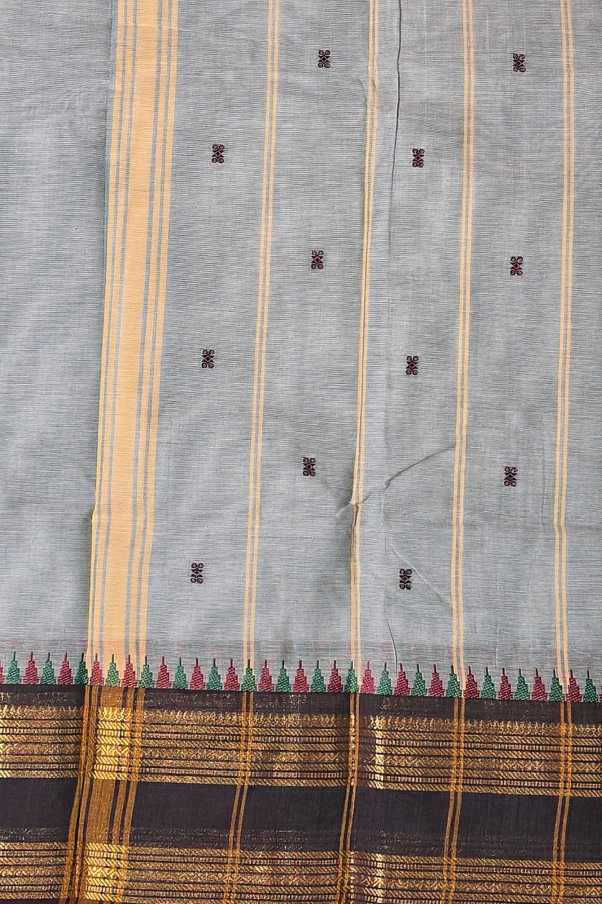 Elegant Moonstone Blue Cotton Saree with Dark Lava Border