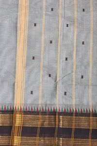 Elegant Moonstone Blue Cotton Saree with Dark Lava Border