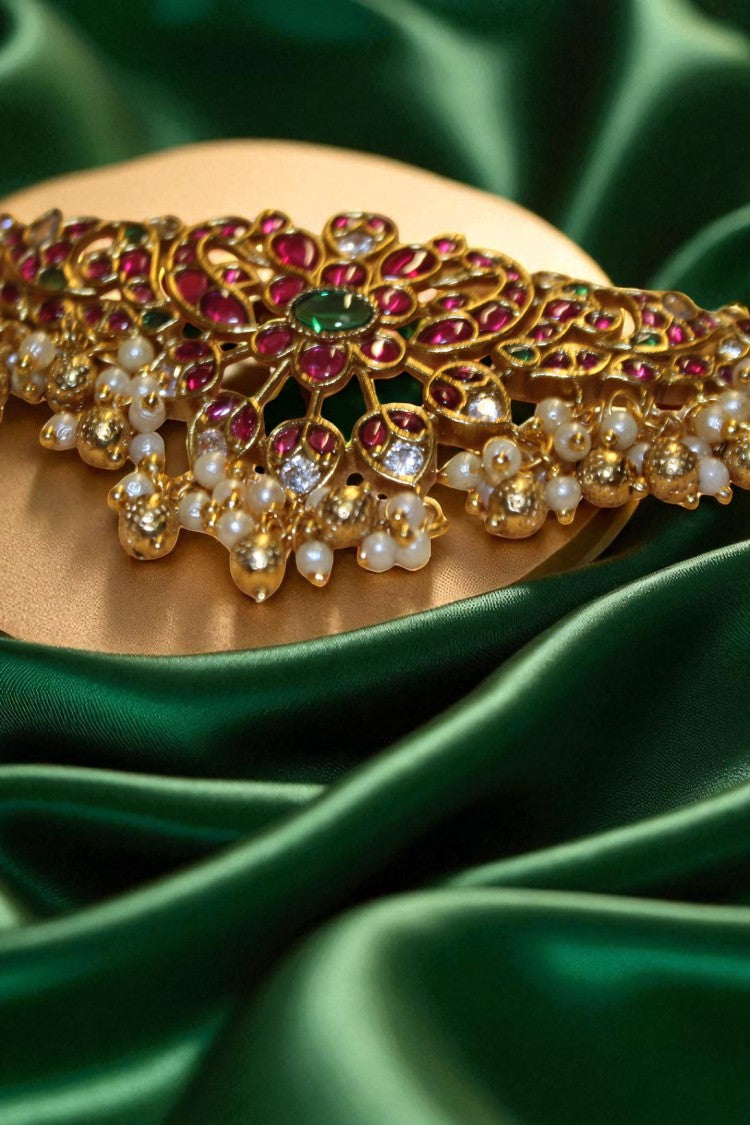 Regal Bloom Pink Heavy Stone Necklace with Earrings