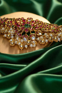 Regal Bloom Pink Heavy Stone Necklace with Earrings