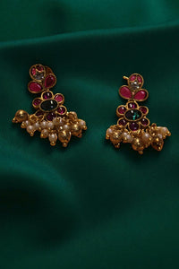 Regal Bloom Pink Heavy Stone Necklace with Earrings