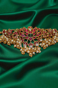 Regal Bloom Pink Heavy Stone Necklace with Earrings