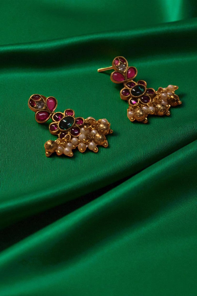 Regal Bloom Pink Heavy Stone Necklace with Earrings