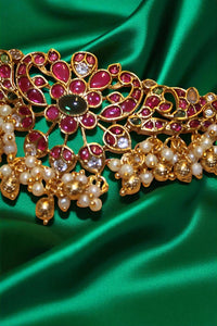 Regal Bloom Pink Heavy Stone Necklace with Earrings