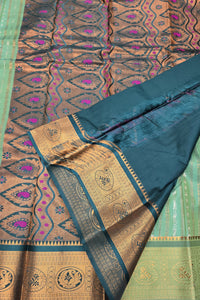 Green with Darkgreen Border Semi Kanchi Silk Saree