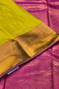 Close-up of a green and purple fabric with gold border