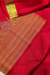Red Kanchipuram Silk Saree with Gold Embroidery & Traditional Patterns