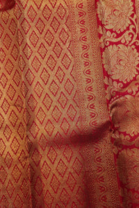 Red Kanchipuram Silk Saree with Gold Embroidery & Traditional Patterns