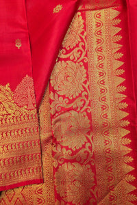 Red Kanchipuram Silk Saree with Gold Embroidery & Traditional Patterns