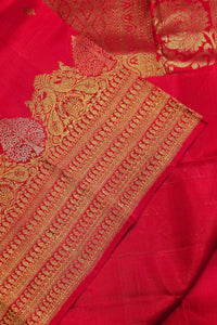 Red Kanchipuram Silk Saree with Gold Embroidery & Traditional Patterns