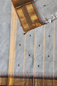 Elegant Moonstone Blue Cotton Saree with Dark Lava Border
