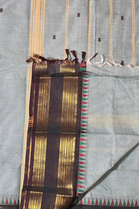 Elegant Moonstone Blue Cotton Saree with Dark Lava Border