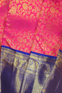 Royal Pink Kanchipuram Silk Saree with Elegant Blue Border