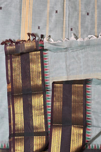 Elegant Moonstone Blue Cotton Saree with Dark Lava Border