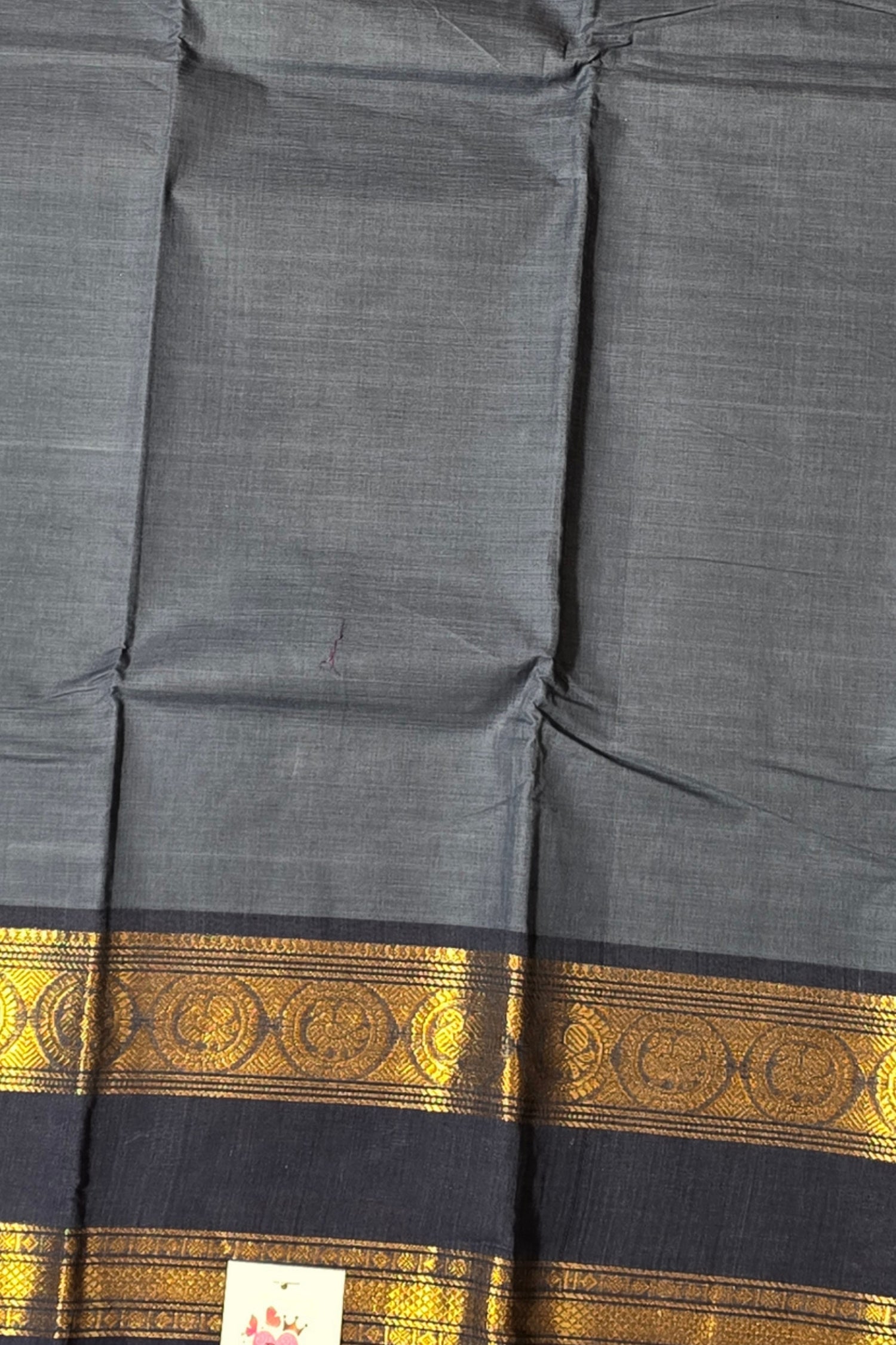 Royal Slate Grey  Cotton Saree with Dark Blue & Gold Border