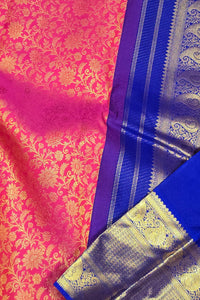 Royal Pink Kanchipuram Silk Saree with Elegant Blue Border