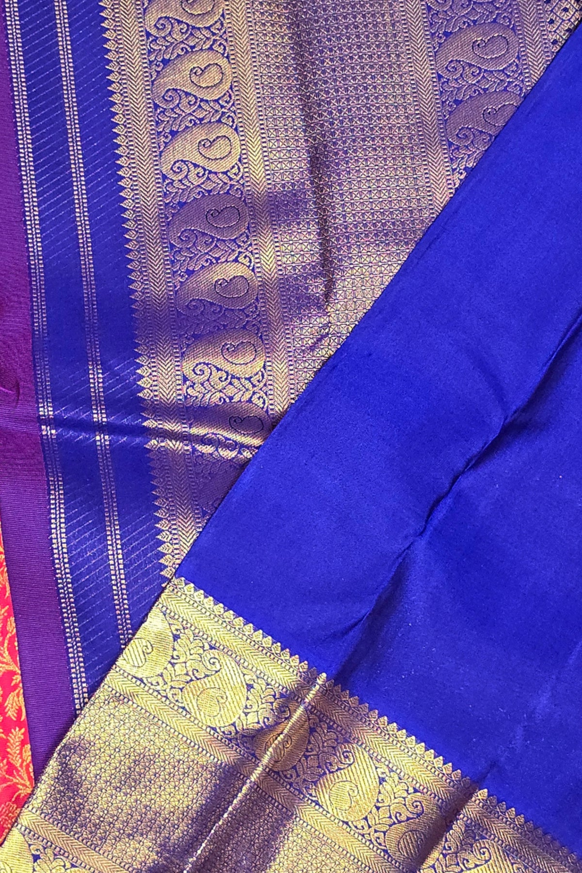 Royal Pink Kanchipuram Silk Saree with Elegant Blue Border