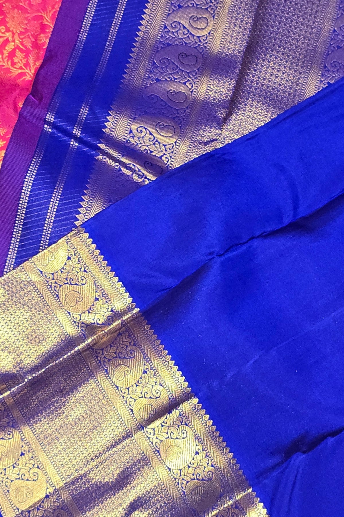 Royal Pink Kanchipuram Silk Saree with Elegant Blue Border