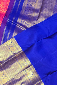 Royal Pink Kanchipuram Silk Saree with Elegant Blue Border