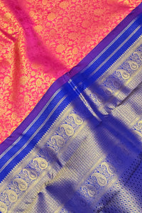 Royal Pink Kanchipuram Silk Saree with Elegant Blue Border