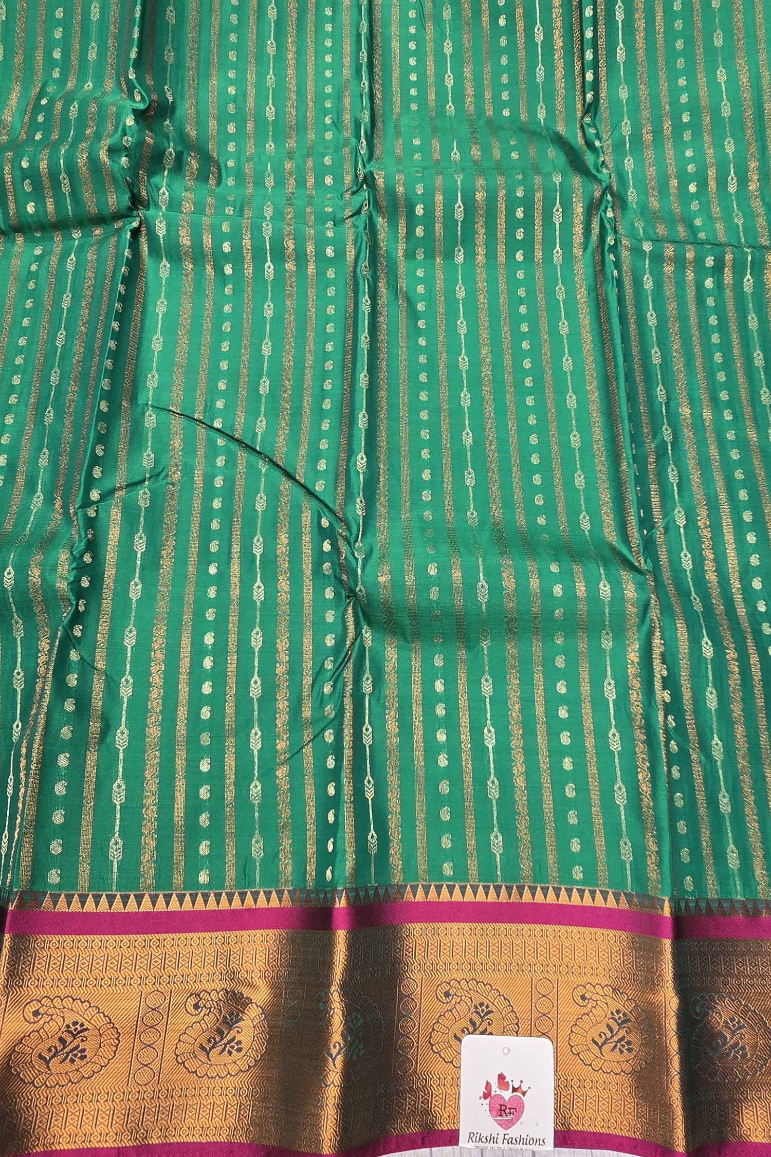 Dark Green with Pink Semi Kanchi Saree