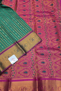 Dark Green with Pink Semi Kanchi Saree