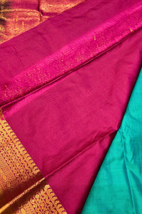 Elegant Sea Green Semi Kanchi Silk Saree with Pink Border
