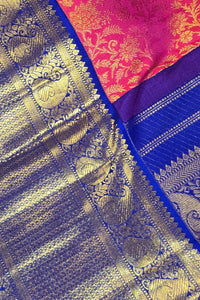 Royal Pink Kanchipuram Silk Saree with Elegant Blue Border