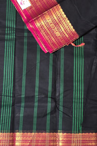 Elegant Black Cotton Saree with Pansy Purple Border