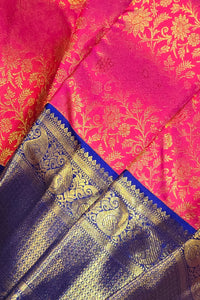 Royal Pink Kanchipuram Silk Saree with Elegant Blue Border