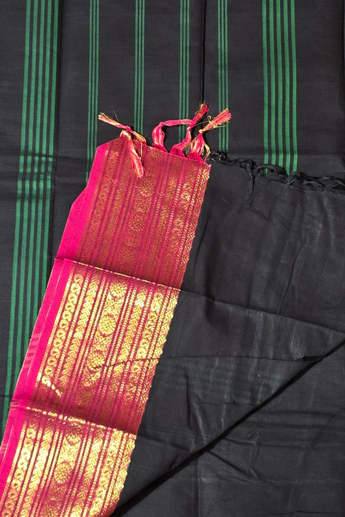 Elegant Black Cotton Saree with Pansy Purple Border