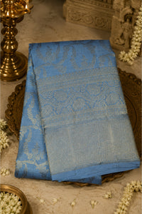 Royal Slate Grey Kanchipuram Silk Saree with Elegant Border