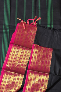 Elegant Black Cotton Saree with Pansy Purple Border