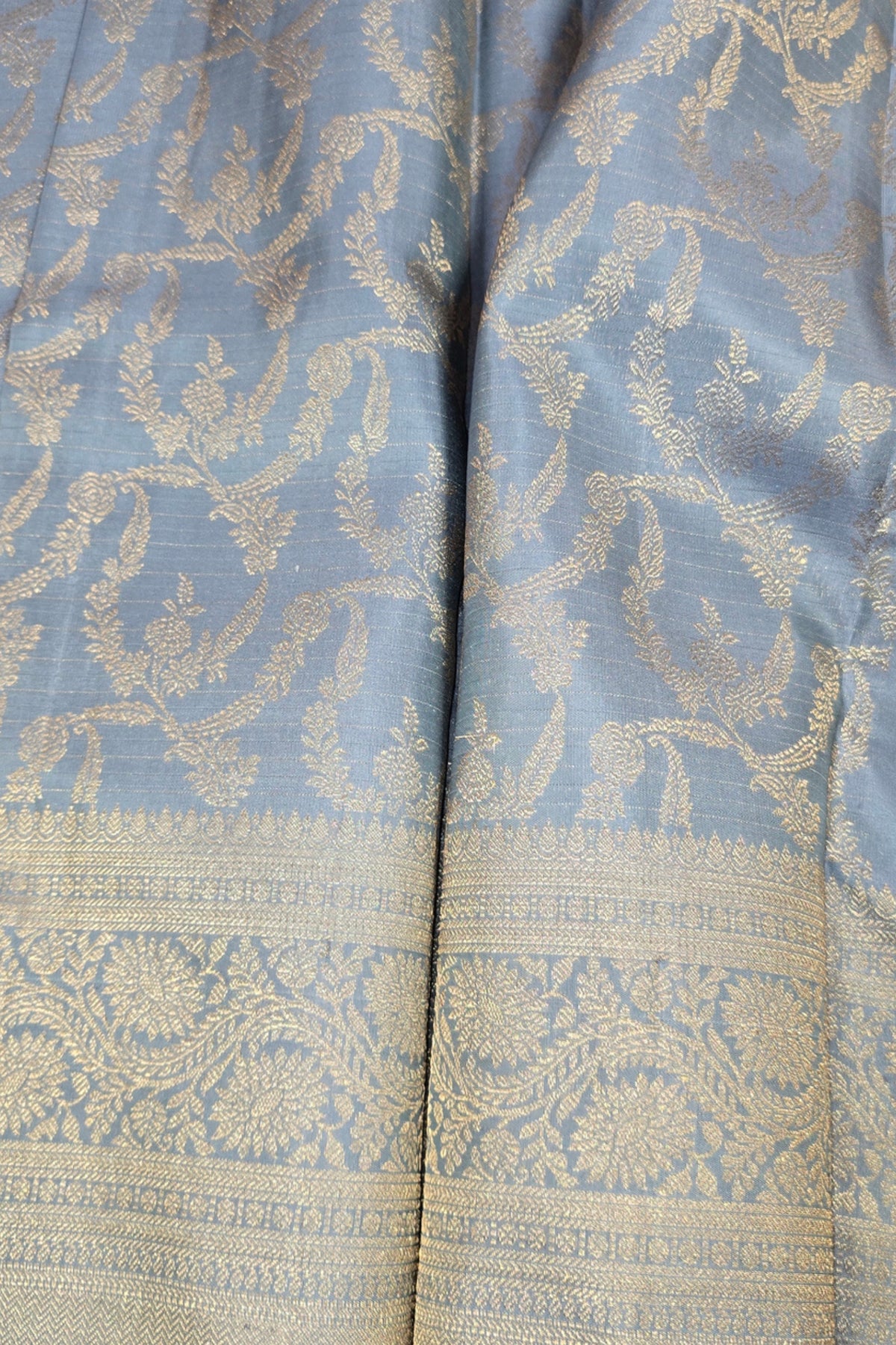 Royal Slate Grey Kanchipuram Silk Saree with Elegant Border
