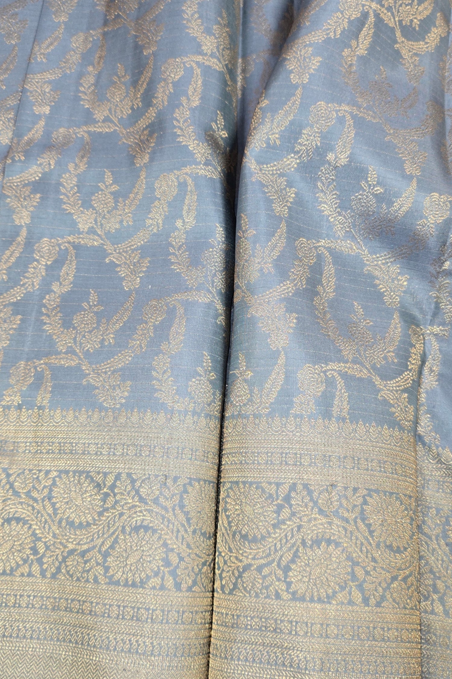 Royal Slate Grey Kanchipuram Silk Saree with Elegant Border